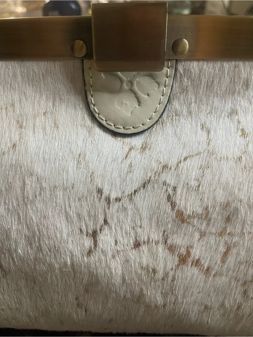 Patricia Nash Cream Haircalf Shoulder Bag with Gold Hardware